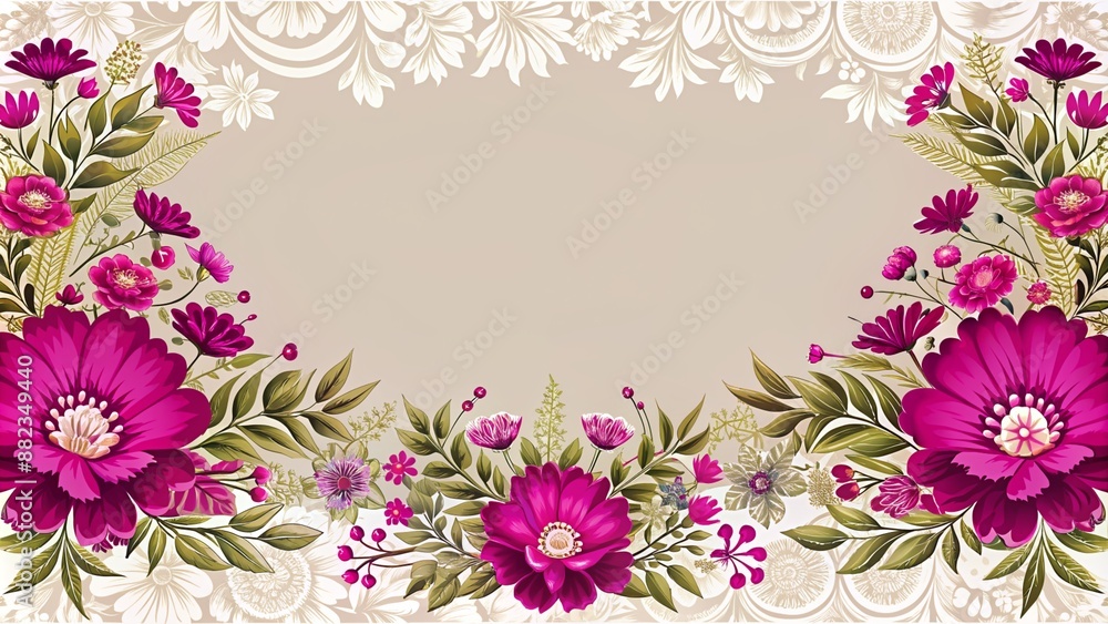 Luxury wedding frame floral flowers and leaves invitation card background