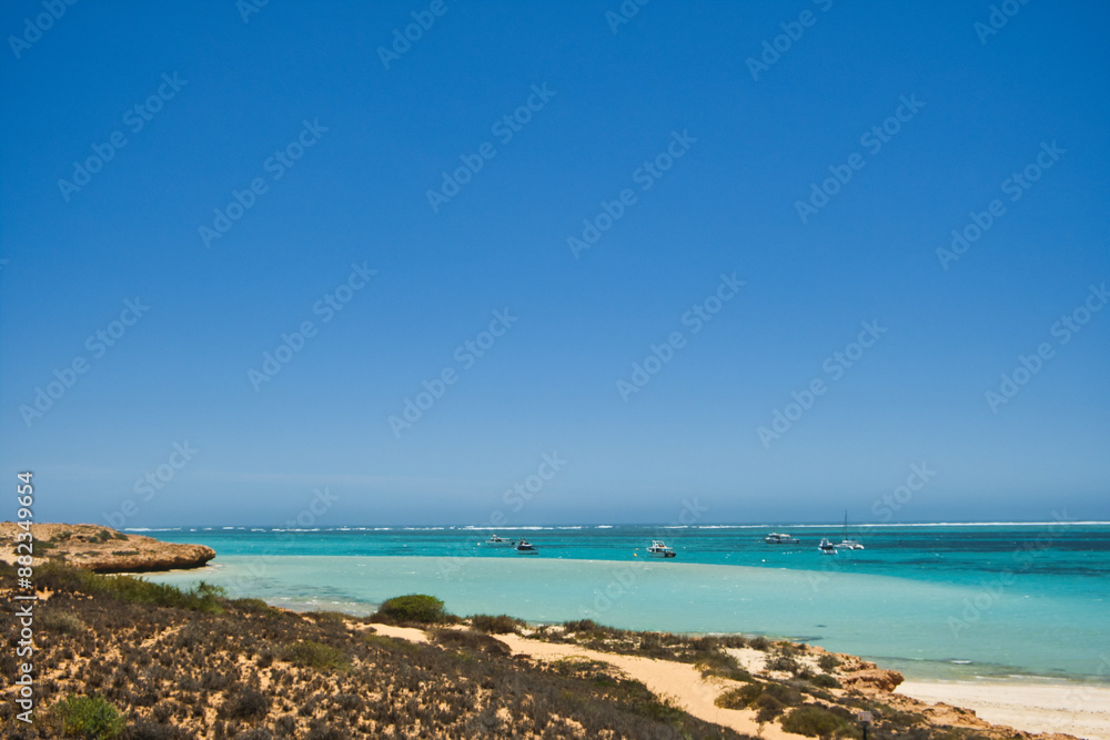 Shallow sea with pleasure craft and a sandy coast at Coral Bay, Ningaloo Coast, Western Australia
Shallow sea with pleasure craft and a sandy coast at Coral Bay, Ningaloo Coast, Western Australia