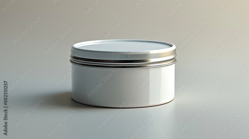 Minimalist white metal tin with a screw-on lid, perfect for packaging cosmetics or other small items. Neutral background for versatility.