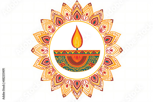 happy bhai dooj celebration card with candle and food in golden mandala photo