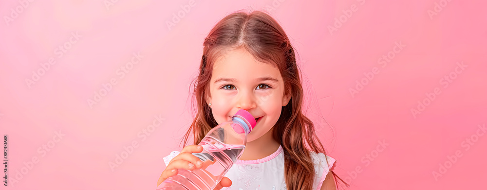 A girl with a bottle of water. Hydration of children in summer. Health care. A girl with a bottle of water. Hydration of children in summer. Health care.