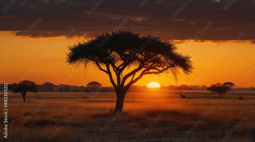 Sunset In the Savannah with tree Sunset In the Savannah with tree