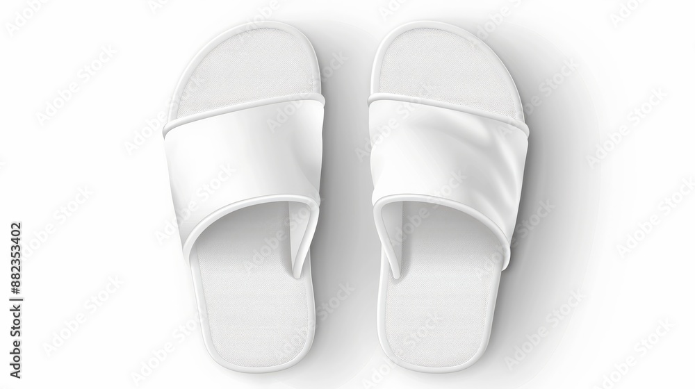 3D vector realistic white detailed blank hotel slippers icon isolated on a white background Design template for home and bath soft slippers ideal for mockups Emphasizes comfortable 3D vector realistic white detailed blank hotel slippers icon isolated on a white background Design template for home and bath soft slippers ideal for mockups Emphasizes comfortable