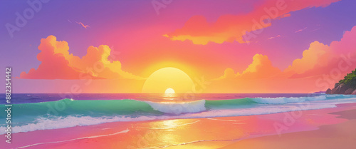 Rainbow-Colored Sunset Over the Ocean