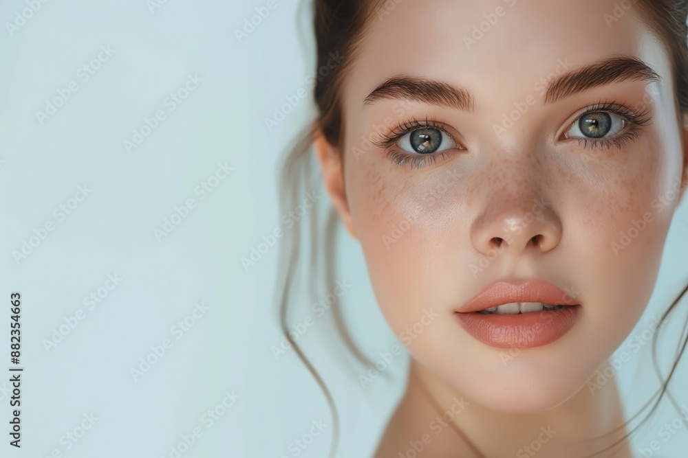 close up face portrait of young pretty tan skin Asian woman with bright flawless skin, beauty cosmetic or skincare fashion portrait with copy space close up face portrait of young pretty tan skin Asian woman with bright flawless skin, beauty cosmetic or skincare fashion portrait with copy space