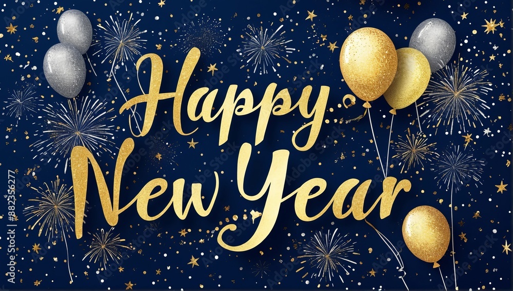 Naklejka premium Greeting card with calligraphy lettering Happy New Year