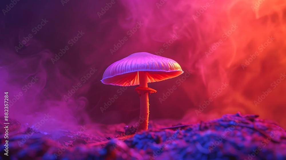 Fototapeta premium Mushroom on red and purple background