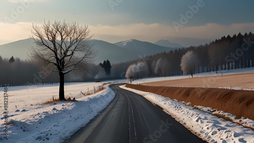 Paesaggio di inverno con la strada
