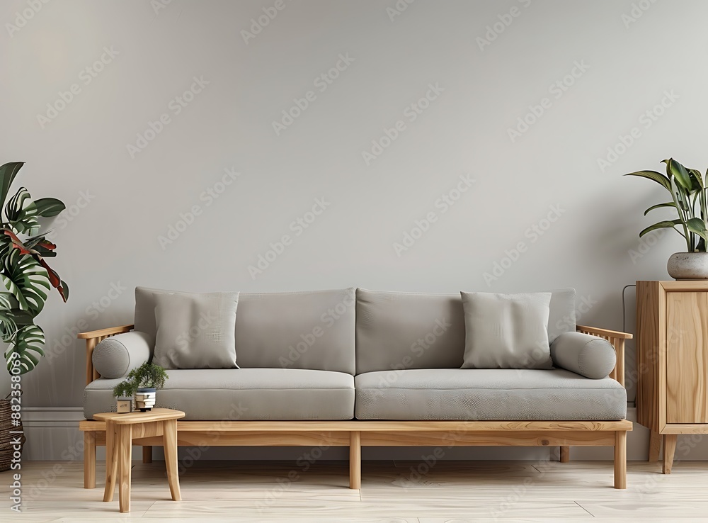 Scandinavian living room interior with a grey sofa Scandinavian living room interior with a grey sofa