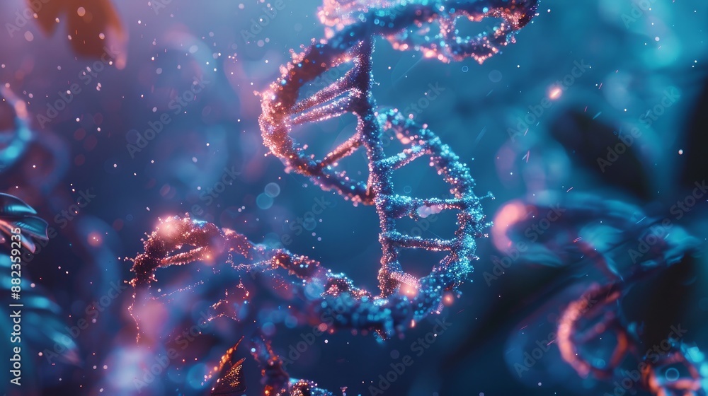 Concept of checkup and research in DNA gene biotechnology biology or genetic cells highlighting futuristic chromosome molecules and DNA structure Concept of checkup and research in DNA gene biotechnology biology or genetic cells highlighting futuristic chromosome molecules and DNA structure