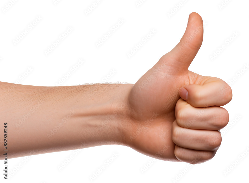 Man showing thumb up gesture on white background, closeup of hand Man showing thumb up gesture on white background, closeup of hand