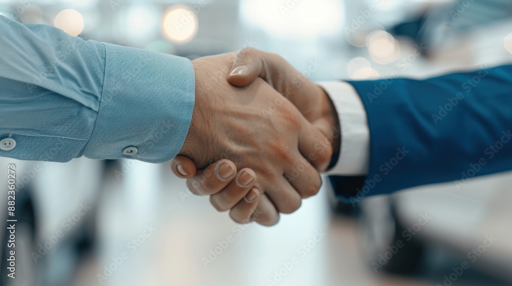 Two men shake hands in a business setting Two men shake hands in a business setting