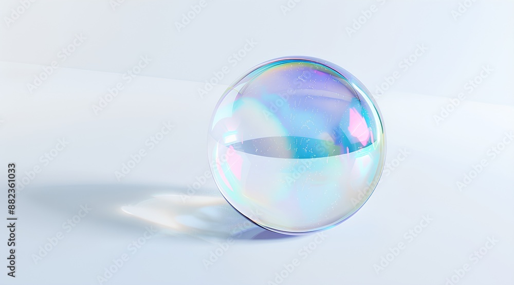 A single soap bubble on a white background, rendered in Cinema 4D with Octane render and Octane render. It features a transparent sphere, made of glass material, creating an ethereal atmosphere A single soap bubble on a white background, rendered in Cinema 4D with Octane render and Octane render. It features a transparent sphere, made of glass material, creating an ethereal atmosphere