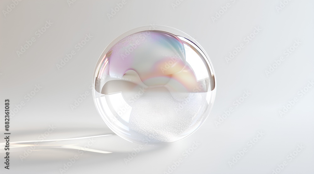 A single soap bubble on a white background, rendered in Cinema4D with Octane render and Octane render. It features a transparent sphere, made of glass material, creating an ethereal atmosphere A single soap bubble on a white background, rendered in Cinema4D with Octane render and Octane render. It features a transparent sphere, made of glass material, creating an ethereal atmosphere