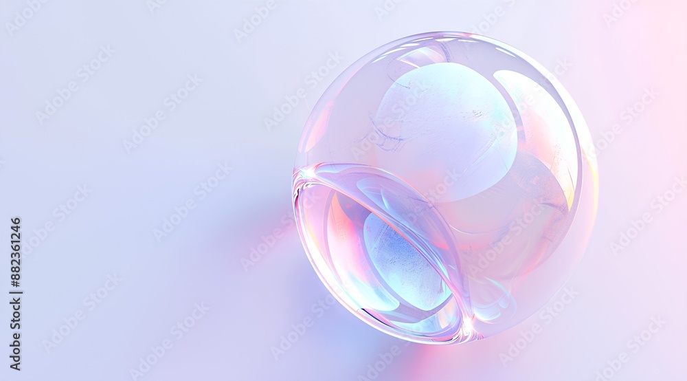 3d render of minimalistic transparent glass sphere on white background with soft pink and blue gradient, close up 3d render of minimalistic transparent glass sphere on white background with soft pink and blue gradient, close up