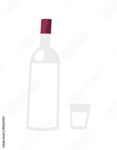 A strong alcoholic clear drink in a bottle and a shot glass. Chacha, vodka in flat style. Vector illustration isolated on white background