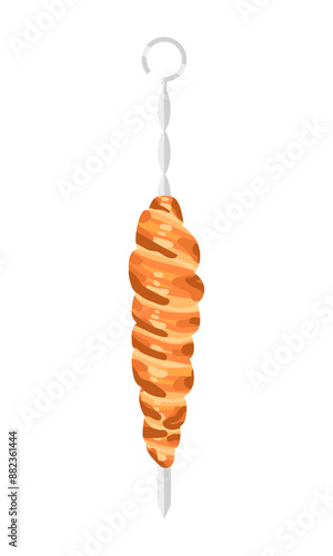 Khachapuri on a skewer in flat style. Vector illustration isolated on white background