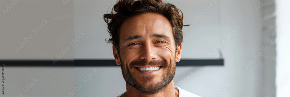 Naklejka premium A good looking man with an attractive smile is pictured on a white background with ample space for adding text or images