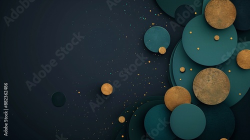 Fototapeta Naklejka Na Ścianę i Meble -  Abstract dark teal and gold circles background