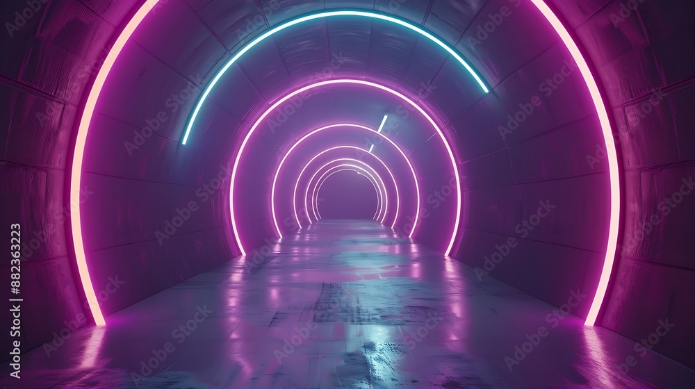 Neon tunnel light corridor endless optical portal glowing lines virtual reality pathway Neon tunnel light corridor endless optical portal glowing lines virtual reality pathway