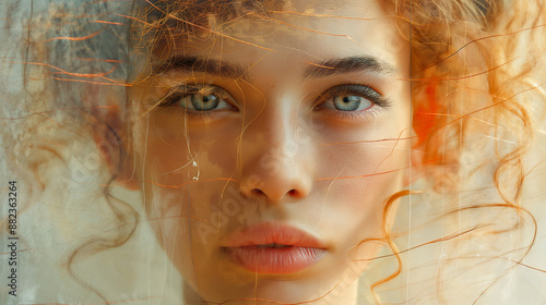 Is beauty a feminine attribute? Beautiful faces in the background of the picture. Smooth lines, pure colors