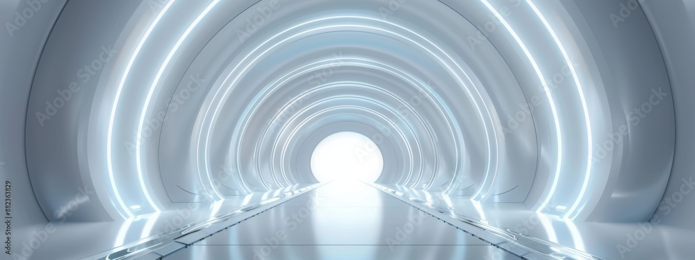 White background 3D room light abstract space technology tunnel stage floor. Empty white future 3D neon background studio futuristic corridor render modern interior silver road black wall design gray White background 3D room light abstract space technology tunnel stage floor. Empty white future 3D neon background studio futuristic corridor render modern interior silver road black wall design gray