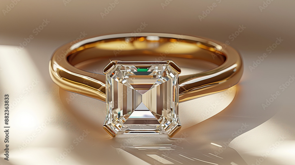 Princess Cut Diamond Engagement Ring with Square 1 Carat Gemstone on White Background Princess Cut Diamond Engagement Ring with Square 1 Carat Gemstone on White Background