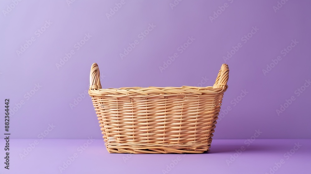 Rectangular wicker basket on violet background Rectangular wicker basket on violet background