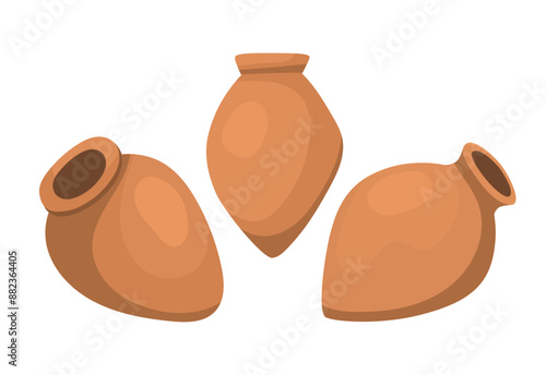 Kvevri or Qvevri set, large earthenware vessels used for the fermentation, storage and ageing of traditional Georgian wine. Vector illustration in flat style isolated on white background
