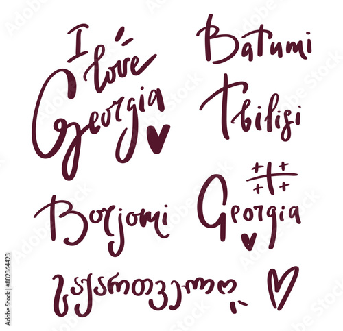 Lettering set of country Georgia. Vector illustration isolated on white background
