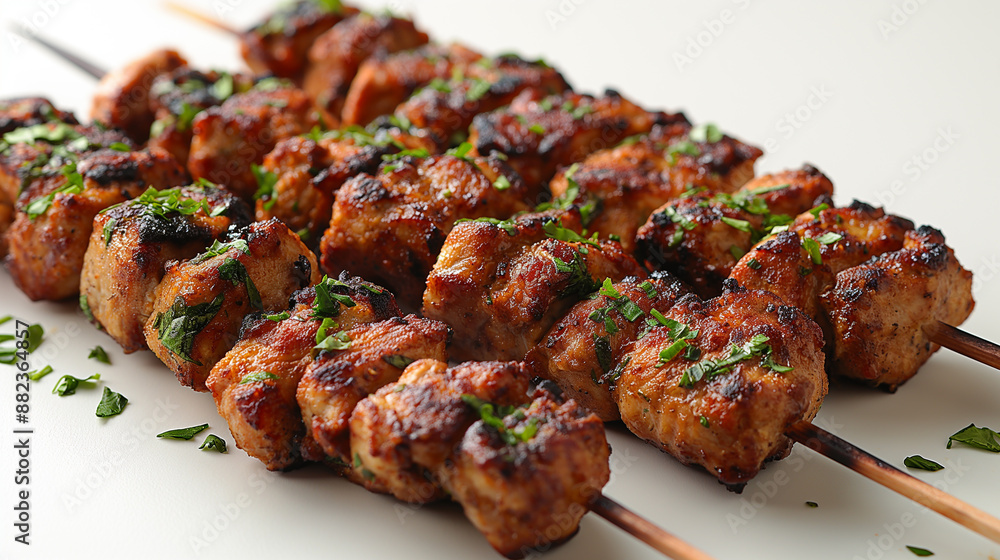 Kebabs on a wooden stick, isolated, on a white background. Smooth lines, pure colors, Pantone style. Kebabs on a wooden stick, isolated, on a white background. Smooth lines, pure colors, Pantone style.