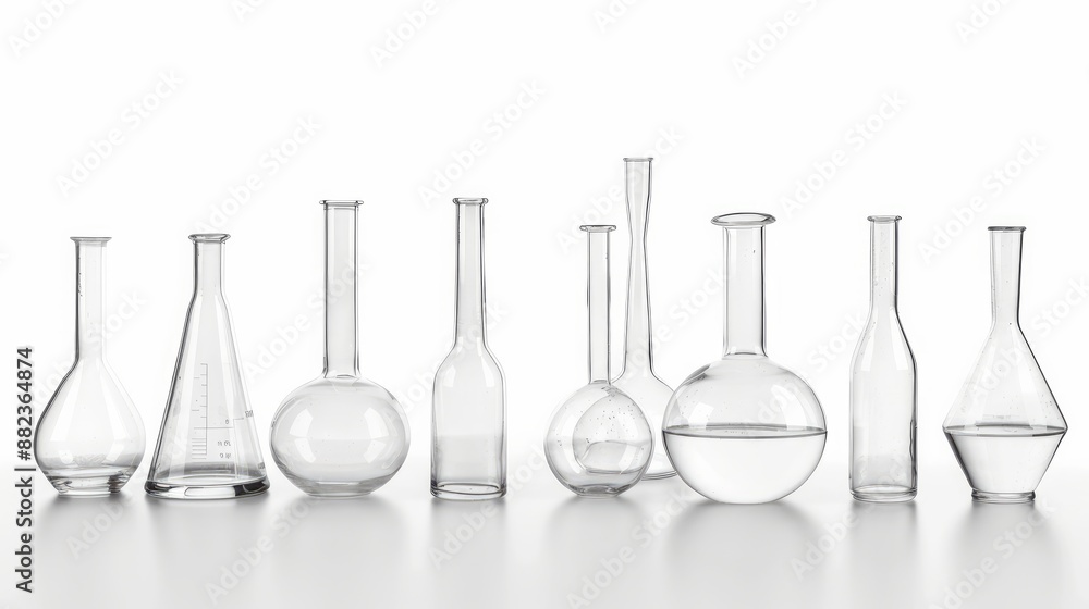 Laboratory glassware for holding liquids shown on a white background Laboratory glassware for holding liquids shown on a white background