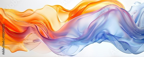 Sillky flowing silk in orange, blue and purple colors on white background, abstract art photo