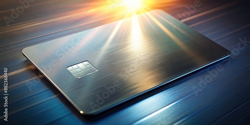 Vibrant abstract colored background with a solitary silver credit card lying flat, its reflective surface catching light, evoking a sense of modern finance and commerce. photo