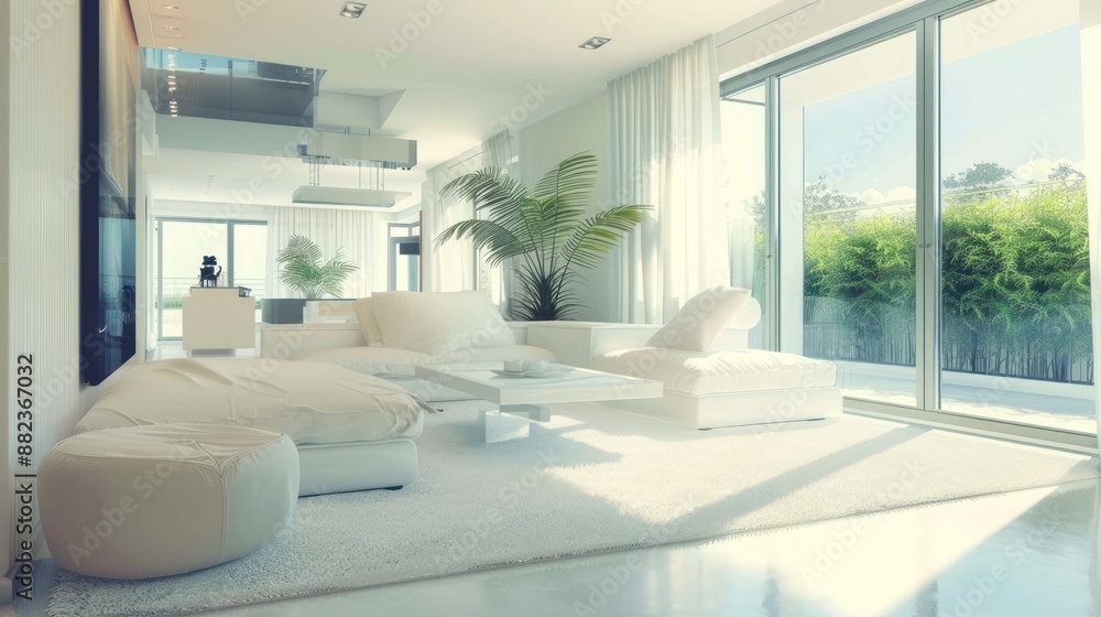 Fototapeta premium Modern White Living Room with Stunning View