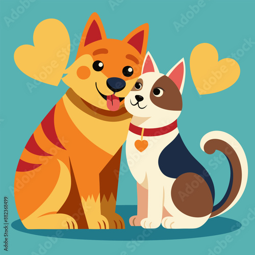 Vector illustration of friendship between a dog and a cat: inspiration for National Friendship Day
