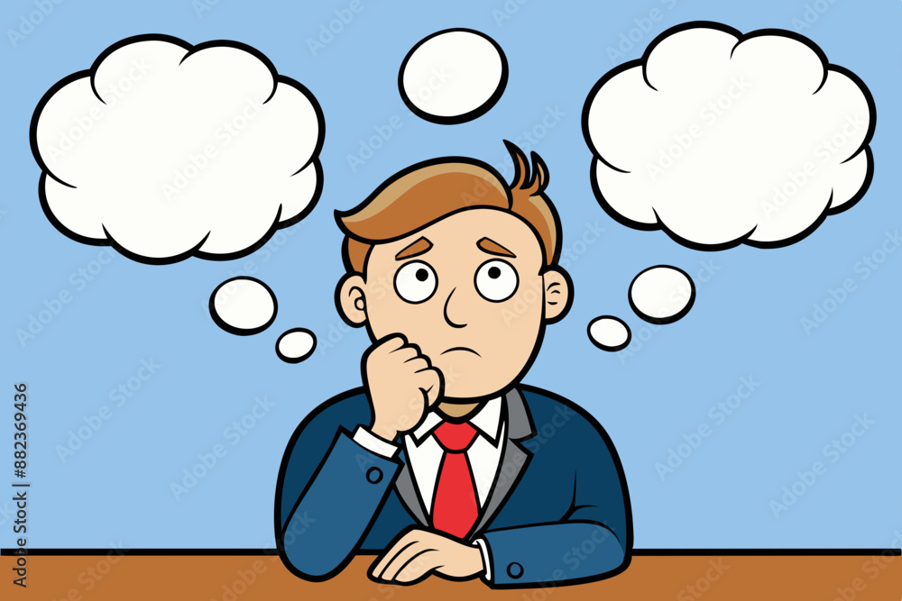 Many thinking ideas, overwhelmed issues or busy problem to be solved, contemplation solutions for trouble, concerned or anxiety concept, businessman thinking with many thinking bubbles. Many thinking ideas, overwhelmed issues or busy problem to be solved, contemplation solutions for trouble, concerned or anxiety concept, businessman thinking with many thinking bubbles.