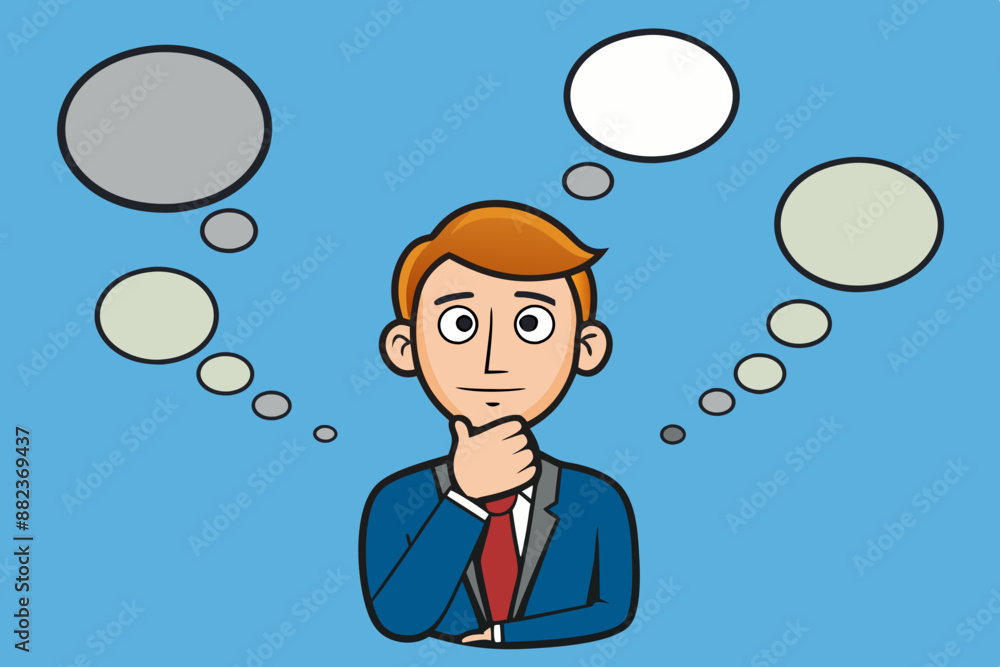 Many thinking ideas, overwhelmed issues or busy problem to be solved, contemplation solutions for trouble, concerned or anxiety concept, businessman thinking with many thinking bubbles. Many thinking ideas, overwhelmed issues or busy problem to be solved, contemplation solutions for trouble, concerned or anxiety concept, businessman thinking with many thinking bubbles.