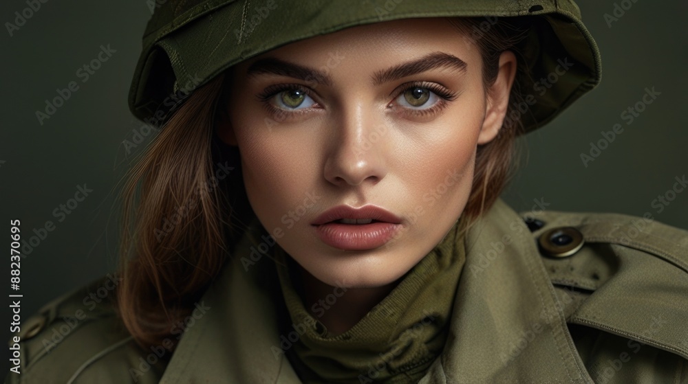 A woman wearing an Army costume A woman wearing an Army costume