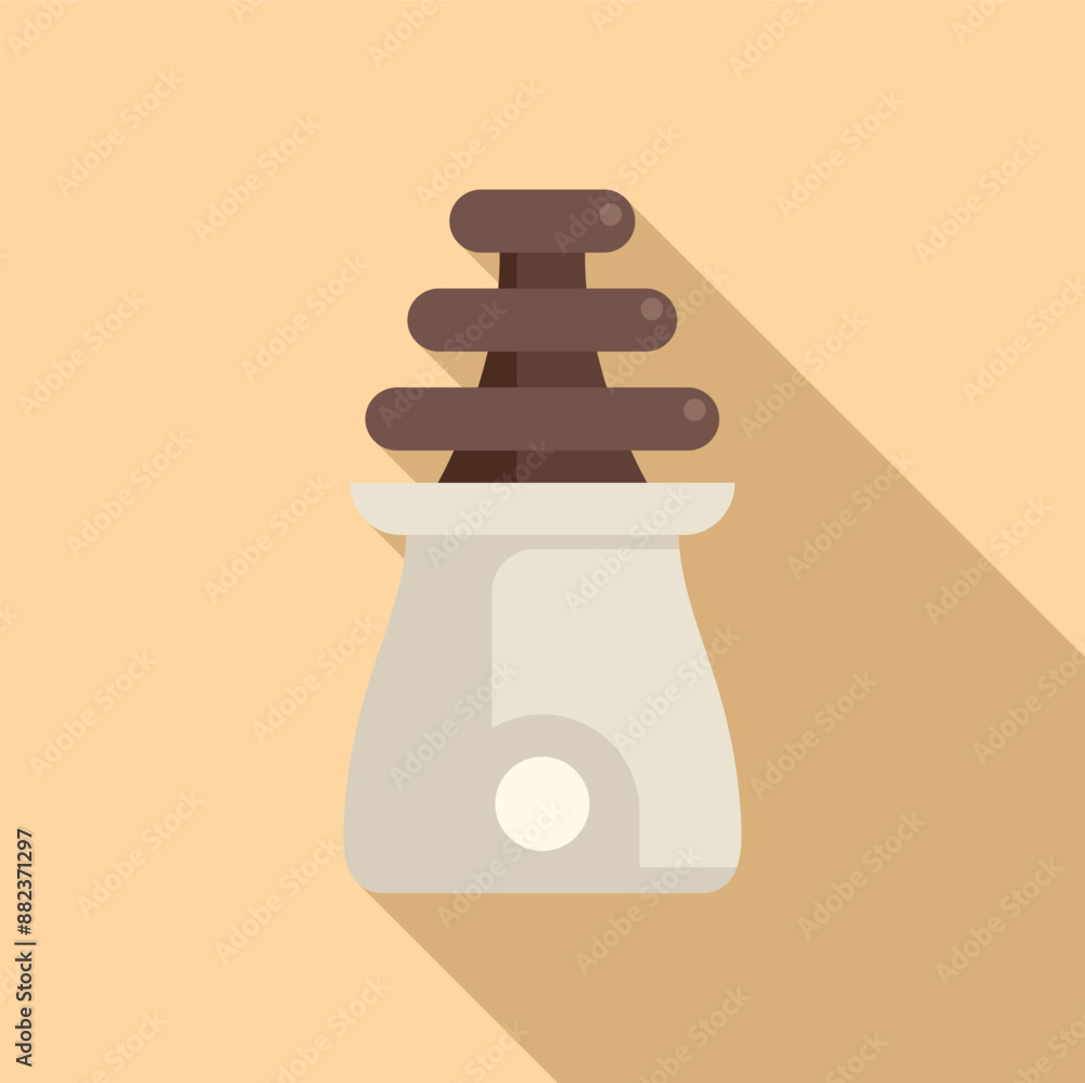 Chocolate fountain is cascading down layers, ready to dip fruit, marshmallows, and other treats