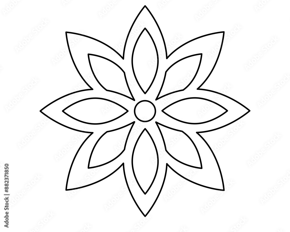 Simple flower with eight petals - vector line art with editable outline for coloring. Outline. Flower, plant for logo or pictogram Simple flower with eight petals - vector line art with editable outline for coloring. Outline. Flower, plant for logo or pictogram