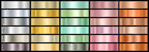 A set of colored gradients on a black background. Metallic gradient effects for the design of text and bulletin boards, infographics. Vector illustration.