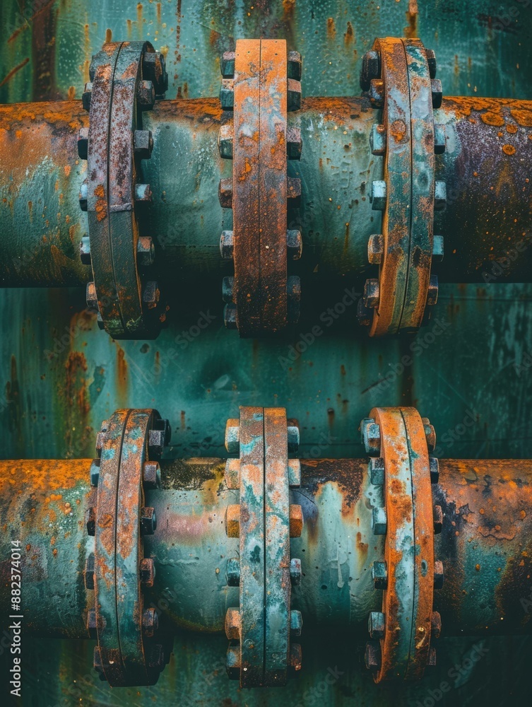 Close-up of a section of a rusty industrial pipeline. AI. Close-up of a section of a rusty industrial pipeline. AI.