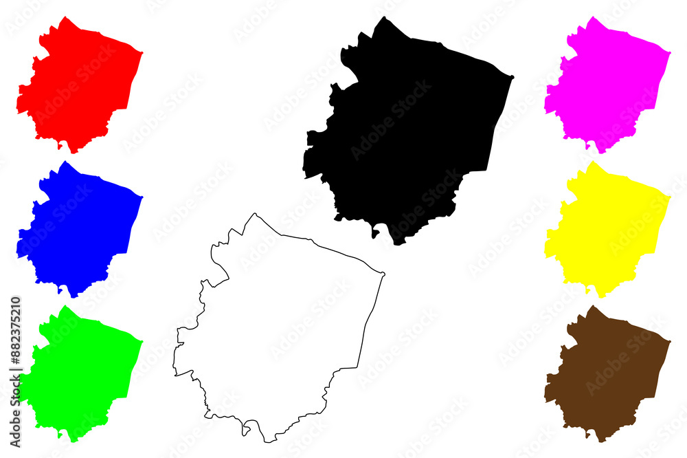Obraz premium Worcester Non-metropolitan district, Cathedral city (United Kingdom of Great Britain and Northern Ireland, ceremonial county Worcestershire or Worcs, England) map vector illustration, scribble sketch