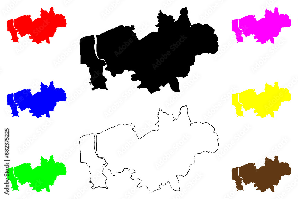 Fototapeta premium Wyre Non-metropolitan district, Borough (United Kingdom of Great Britain and Northern Ireland, ceremonial county Lancashire or Lancs, England) map vector illustration, scribble sketch map