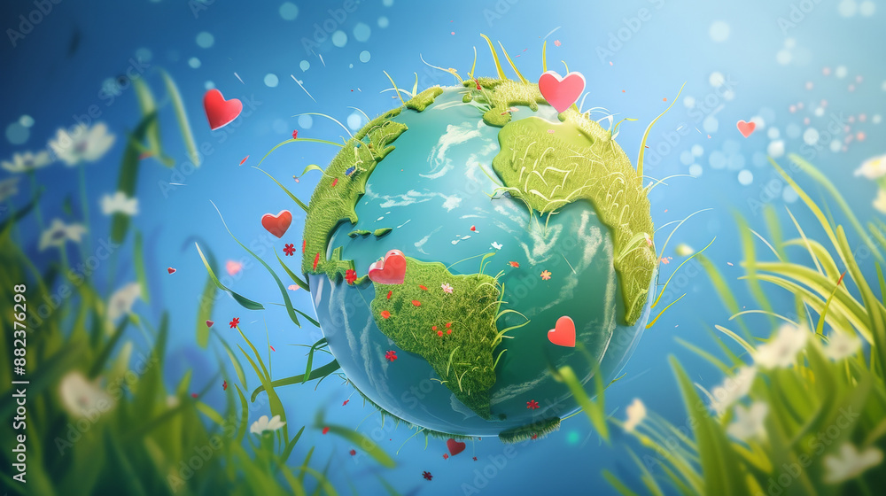 Cartoon Earth with Hearts. Generative AI Cartoon Earth with Hearts. Generative AI