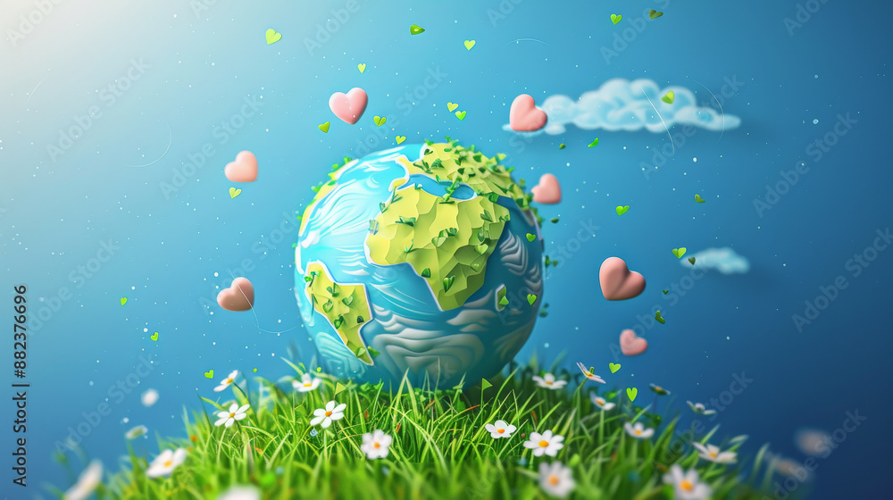 Cartoon Earth with Hearts. Generative AI Cartoon Earth with Hearts. Generative AI
