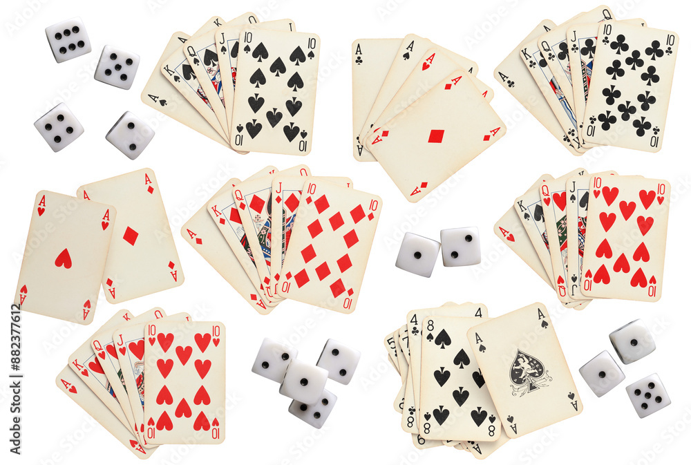 Game dice and cards collection - Ready to use Premium PNG Cutout Isolated image Game dice and cards collection - Ready to use Premium PNG Cutout Isolated image
