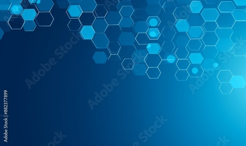 Blue background with a hexagon outline vector illustration. Digital technology and science concept, blue color, flat design, simple geometric shapes, abstract style, without any text or letters