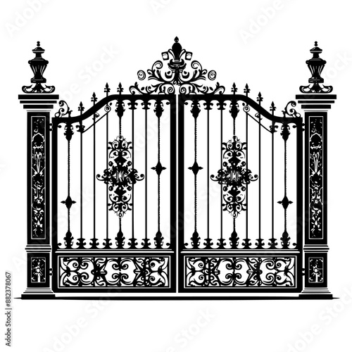 silhouette wrought iron gate vector, Gates Silhouette, symbol , icon 